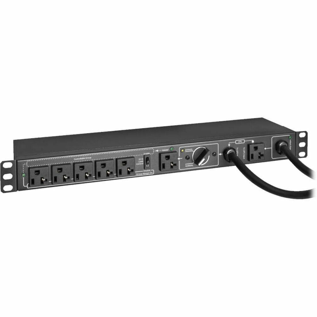 Eaton Tripp Lite Series 100-125V 16A Single-Phase Hot-Swap PDU with Manual Bypass - 6 NEMA 5-20R Outlets, 2 5-20P Inputs, 1U Rack/Wall — PDUB201U