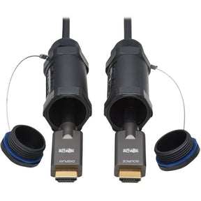 Eaton Tripp Lite Series High-Speed Armored HDMI Fiber Active Optical Cable (AOC) with Hooded Connectors - 4K @ 60 Hz, HDR, IP68, M/M, Black, 50 m (164 ft.) — P568FA-50M-W