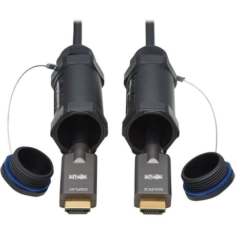 Eaton Tripp Lite Series High-Speed Armored HDMI Fiber Active Optical Cable (AOC) with Hooded Connectors - 4K @ 60 Hz, HDR, IP68, M/M, Black, 50 m (164 ft.) — P568FA-50M-W