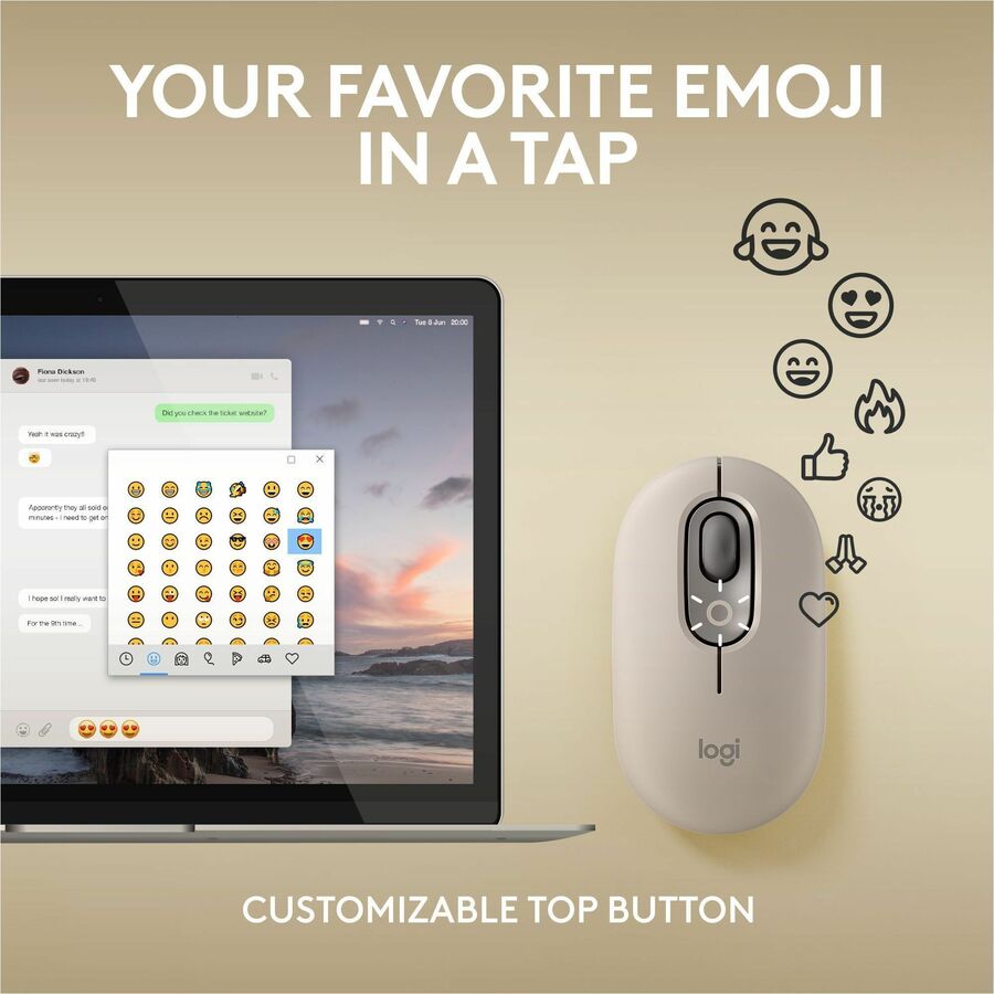 Logitech POP Mouse, Wireless Mouse with Customizable Emojis, SilentTouch Technology, Precision/Speed Scroll - Mist — 910-006625