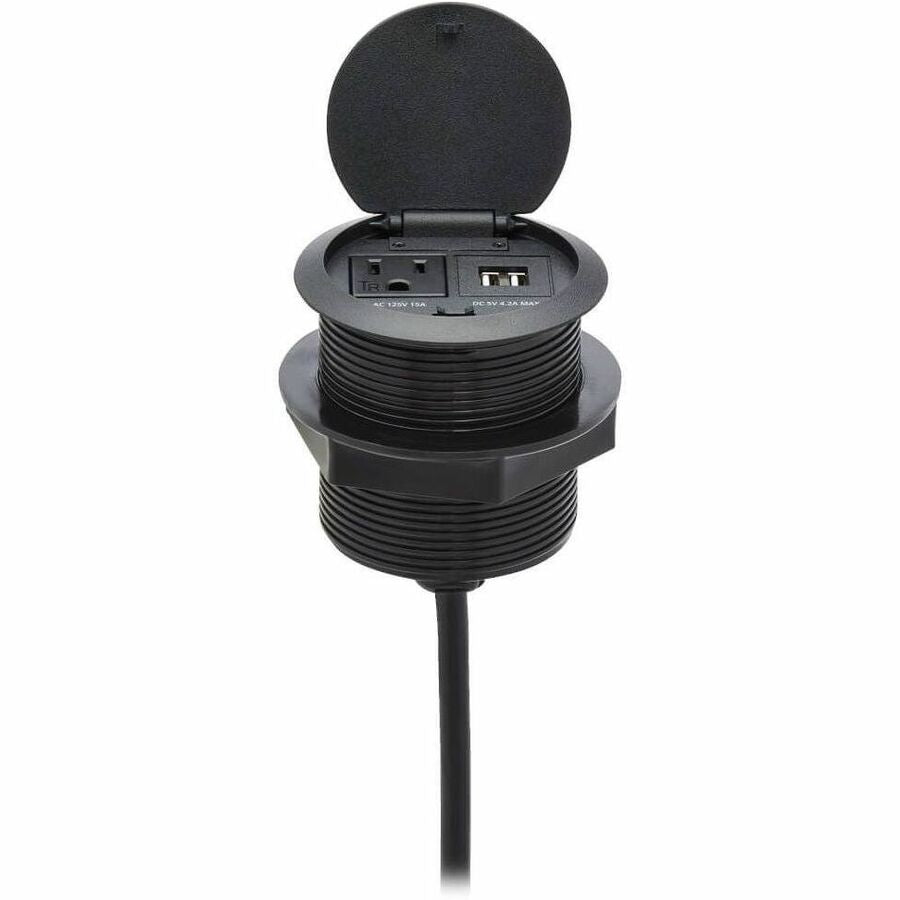 Eaton Tripp Lite Series Protect It! In-Desktop Power Grommet - NEMA 5-15P, 2x USB-A Charging, Surge Protection, 10 ft. Cord, Antimicrobial, Black — TLP12POAM