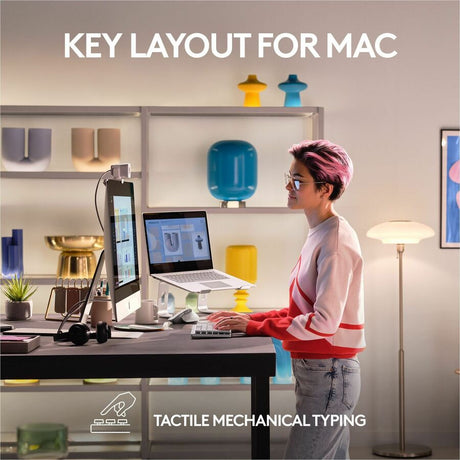 Logitech MX Mechanical Mini for Mac Wireless Illuminated Keyboard, Low-Profile Switches, Tactile Quiet Keys, Pale Gray — 920-010553