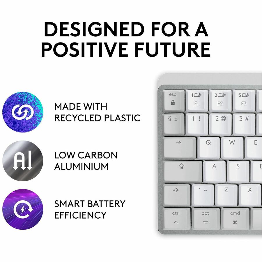 Logitech MX Mechanical Mini for Mac Wireless Illuminated Keyboard, Low-Profile Switches, Tactile Quiet Keys, Pale Gray — 920-010553