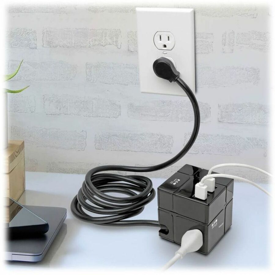 Eaton Tripp Lite Series Safe-IT 3-Outlet Cube Surge Protector, 5-15R Outlets, 6 USB Charging Ports, 8 ft. (2.4 m) Cord, Antimicrobial Protection — TLP368CUBEUAM