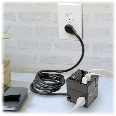 Eaton Tripp Lite Series Safe-IT 3-Outlet Cube Surge Protector, 5-15R Outlets, 6 USB Charging Ports, 8 ft. (2.4 m) Cord, Antimicrobial Protection — TLP368CUBEUAM
