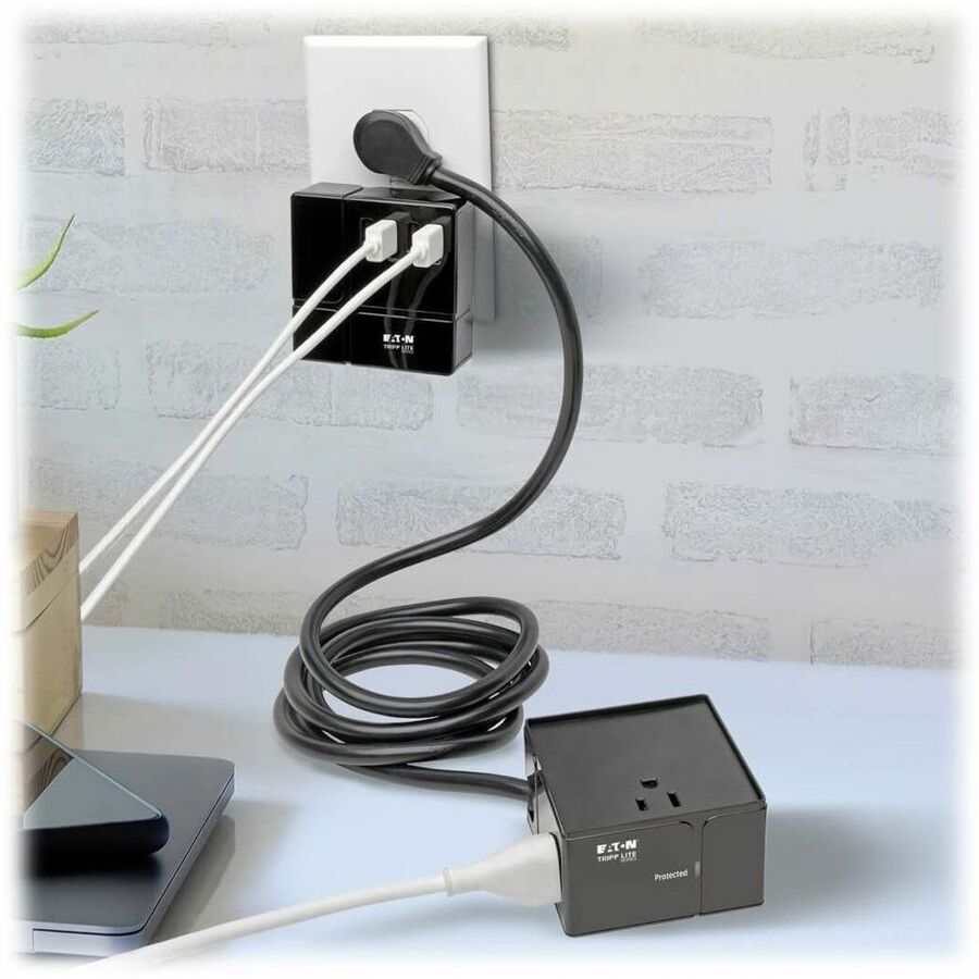 Eaton Tripp Lite Series Safe-IT 3-Outlet Cube Surge Protector, 5-15R Outlets, 6 USB Charging Ports, 8 ft. (2.4 m) Cord, Antimicrobial Protection — TLP368CUBEUAM