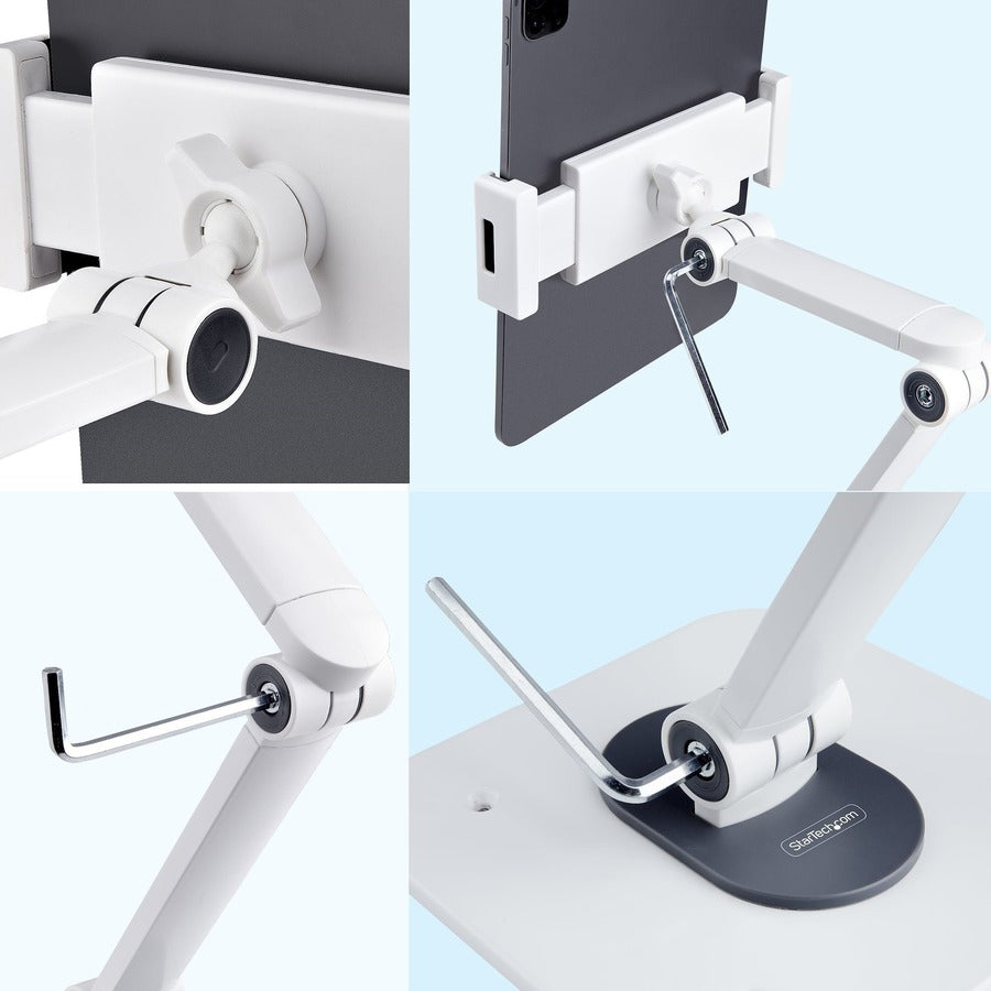 StarTech.com Adjustable Tablet Stand for Desk, Up to 1kg, Universal Tablet Stand Holder Desk/Wall, Ergonomic Articulating Tablet Mount — ADJ-TABLET-STAND-W