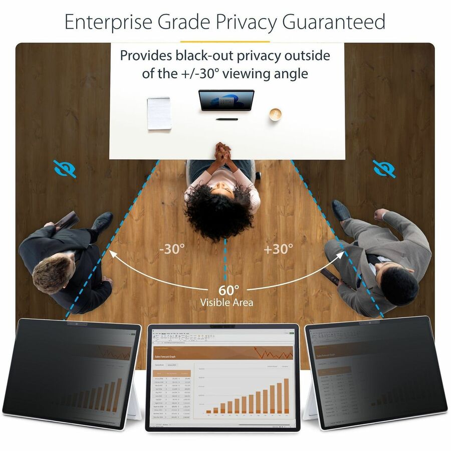 StarTech.com 4-Way Privacy Screen For 13-inch Surface Pro 8/9/X Laptop, For Portrait/Landscape, Touch-Enabled, +/- 30 Deg. View, Matte — 13SP-PRIVACY-SCREEN