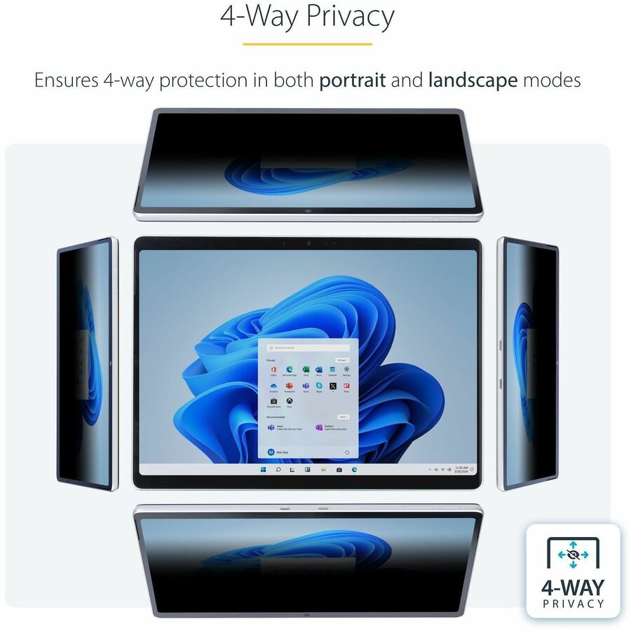 StarTech.com 4-Way Privacy Screen For 13-inch Surface Pro 8/9/X Laptop, For Portrait/Landscape, Touch-Enabled, +/- 30 Deg. View, Matte — 13SP-PRIVACY-SCREEN