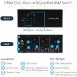 StarTech.com 2-Port Dual-Monitor DisplayPort KVM Switch, 4K 60Hz, 2x USB 5Gbps Ports, Hotkey/Push-Button Switching, TAA Compliant — P2DD46A2-KVM-SWITCH