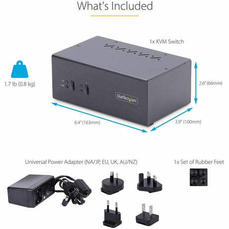 StarTech.com 2-Port Dual-Monitor DisplayPort KVM Switch, 4K 60Hz, 2x USB 5Gbps Ports, Hotkey/Push-Button Switching, TAA Compliant — P2DD46A2-KVM-SWITCH