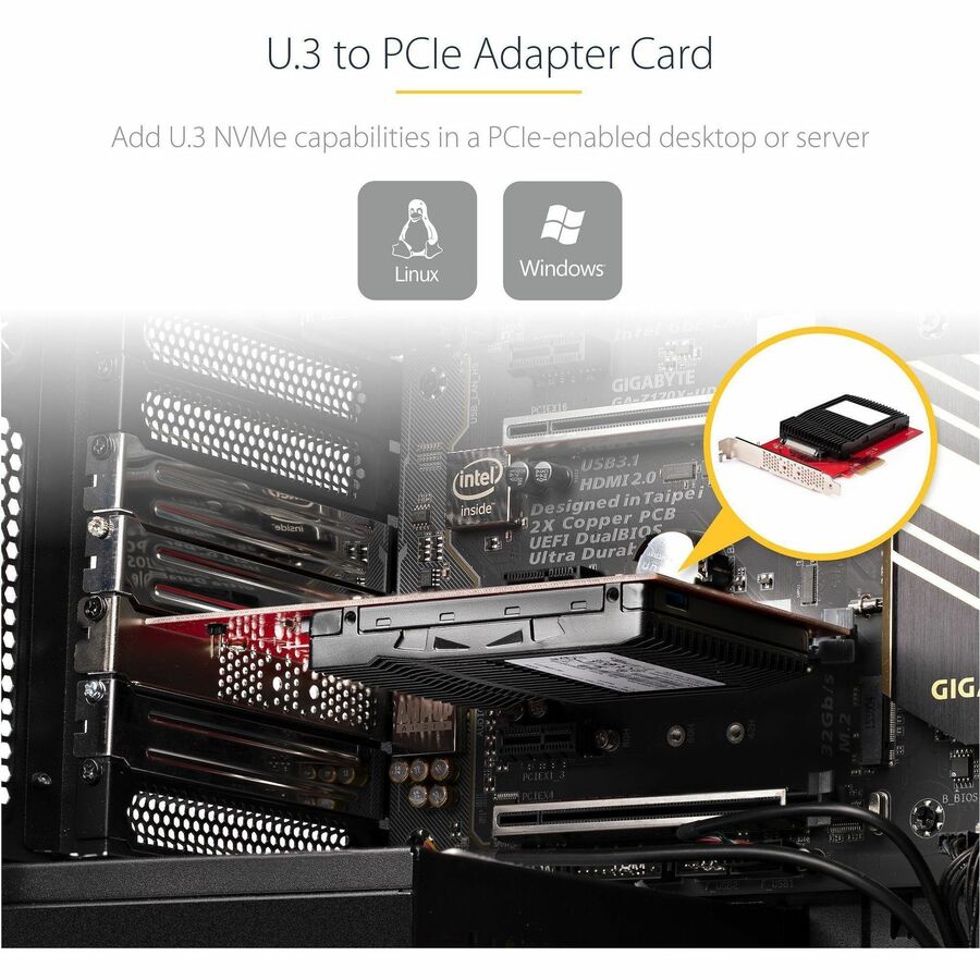 StarTech.com U.3 to PCIe Adapter Card, PCIe 4.0 x4 Adapter For 2.5" U.3 NVMe SSDs, SFF-TA-1001 PCI Express Add-in Card, TAA Compliant\n — PEX4SFF8639U3