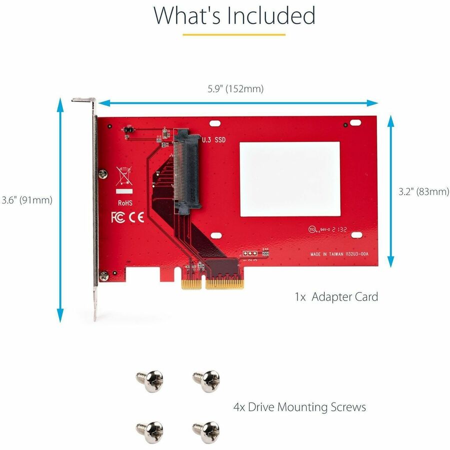 StarTech.com U.3 to PCIe Adapter Card, PCIe 4.0 x4 Adapter For 2.5" U.3 NVMe SSDs, SFF-TA-1001 PCI Express Add-in Card, TAA Compliant\n — PEX4SFF8639U3