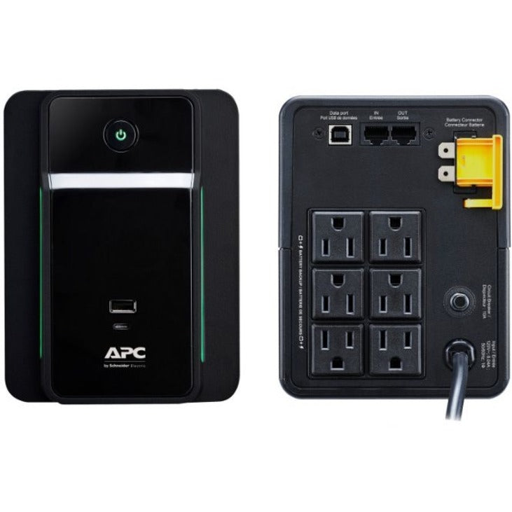 APC Back UPS, 950VA/480W, Tower, 120V, 6x NEMA 5-15R outlets, USB Type A + C Ports, User Replaceable Battery — BVK950M2