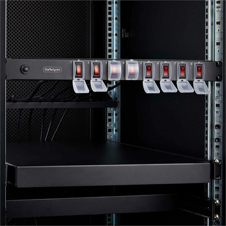 StarTech.com 8-Outlet Horizontal Rack Mount PDU, 1U Power Strip, Outlet On/Off Switches, 15A Circuit Breaker, 8ft/2.4m Cord, NEMA 5-15P/R — 8NS8-RACK-MOUNT-PDU