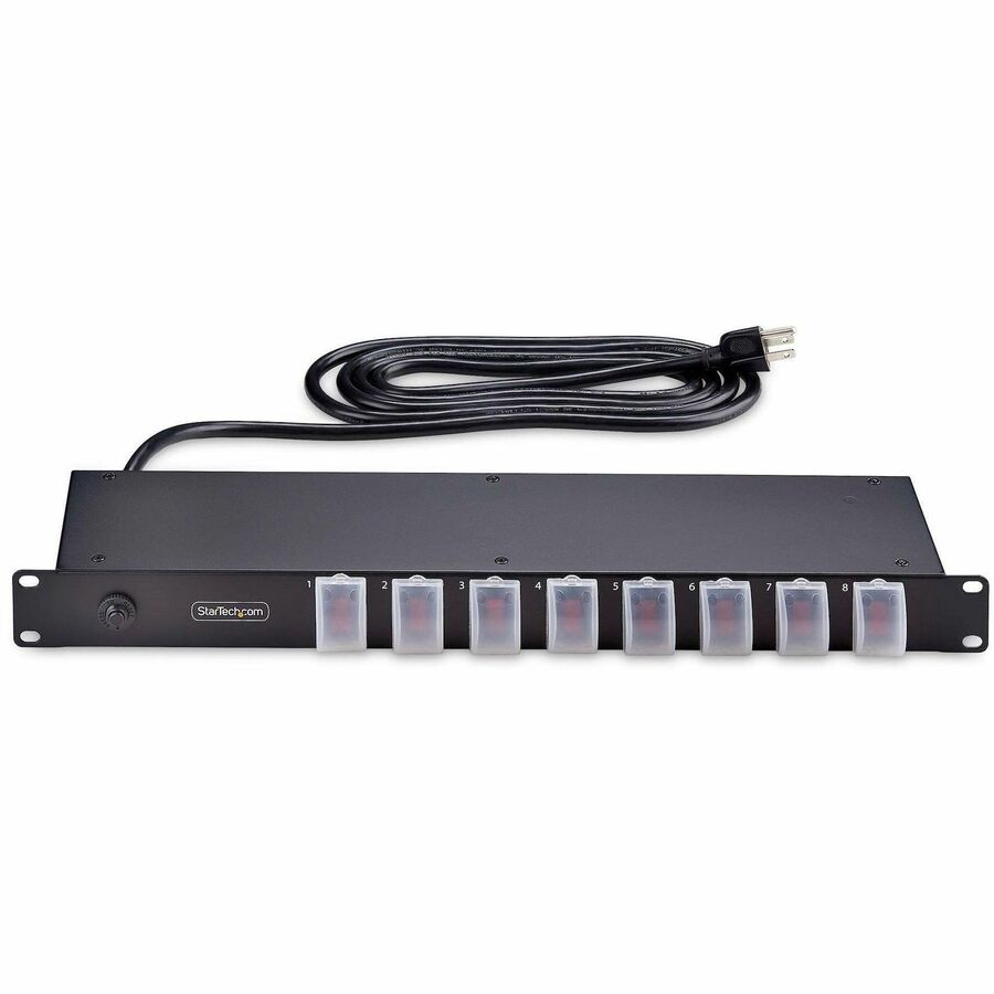 StarTech.com 8-Outlet Horizontal Rack Mount PDU, 1U Power Strip, Outlet On/Off Switches, 15A Circuit Breaker, 8ft/2.4m Cord, NEMA 5-15P/R — 8NS8-RACK-MOUNT-PDU