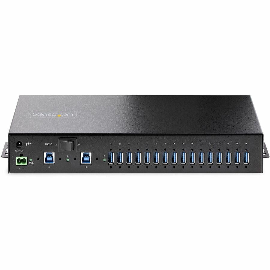 StarTech.com 16-Port Industrial USB 5Gbps Hub with Power Adapter, Mountable, Terminal Block Power, USB Charging, Dual-Host Hub/Switch — S5G16AINDS-USB-A-HUB