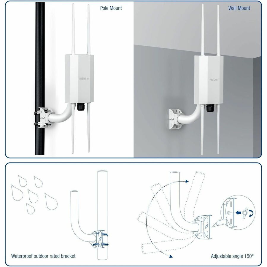 TRENDnet Universal Wall/Pole Mount Bracket 2-Pack, TEW-P012K, Mounting Bracket and Hardware Included, Compatible with Most Wireless Access Points and Surveillance Cameras, Waterproof — TEW-P012K
