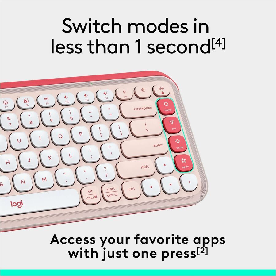 Logitech POP ICON KEYS Wireless Bluetooth Keyboard, Comfortable Typing, Programmable Keys, Easy-Switch Between up to 3 Devices (Rose & Off-white) — 920-013049