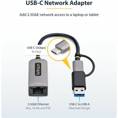 StarTech.com 2.5GbE USB-C to Ethernet Adapter with USB-A Converter, NBASE-T NIC, USB 3.0 Type-C 2.5/1G Multi Speed Network, USB 3.1 RJ45 — U2GA-USB-C-ETHERNET