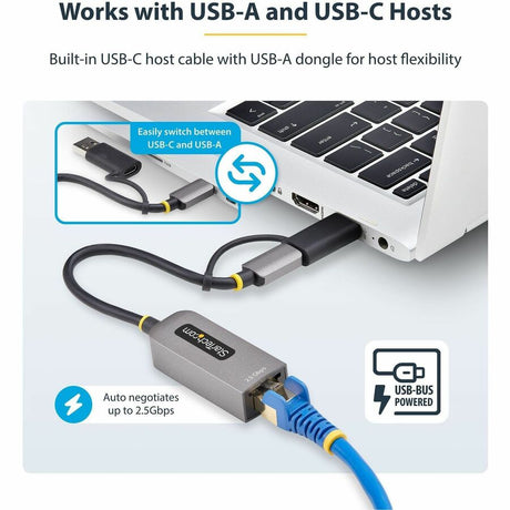 StarTech.com 2.5GbE USB-C to Ethernet Adapter with USB-A Converter, NBASE-T NIC, USB 3.0 Type-C 2.5/1G Multi Speed Network, USB 3.1 RJ45 — U2GA-USB-C-ETHERNET
