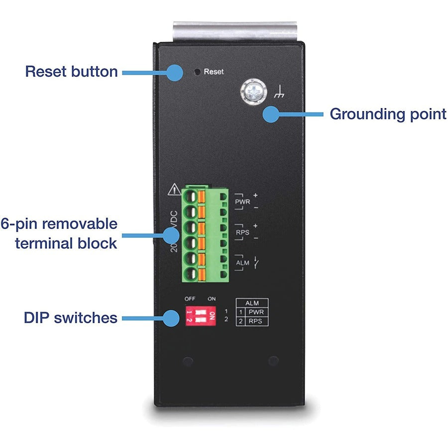 TRENDnet 6-Port Industrial Gigabit L2 Managed DIN-Rail Switch; 4 x Gigabit Ports; 2 x SFP Slots; DIN-Rail Mount; IP30; VLAN; QoS; LACP; STP/RSTP; Bandwidth management; Lifetime Protection; TI-G642i