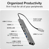 Plugable USB C Hub Multiport Adapter (9-in-1) 140W Power Delivery Charging, 4K 60Hz HDMI — USBC-9IN1E