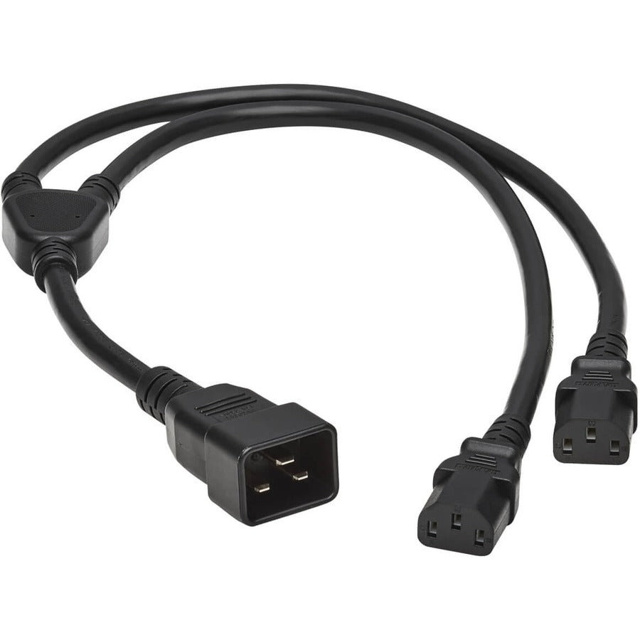 Eaton Tripp Lite Series Splitter Cable, Heavy-Duty, C20 to 2x C13 - 15A, 100-250V, 14 AWG, 2 ft. (0.61 m), Black — P032-002-2C13