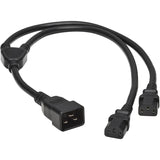 Eaton Tripp Lite Series Splitter Cable, Heavy-Duty, C20 to 2x C13 - 15A, 100-250V, 14 AWG, 2 ft. (0.61 m), Black — P032-002-2C13