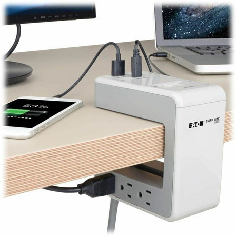 Eaton Tripp Lite Series 6-Outlet Surge Protector w/2 USB-A (4.8A Shared) & 1 USB-C (3A) - 8 ft. (2.43 m) Cord, 1080 Joules, Desk Clamp — TLP648USBC