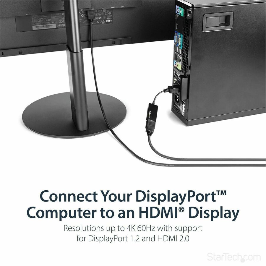 StarTech.com DisplayPort to HDMI Adapter, 4K 60Hz Active DP 1.4 to HDMI 2.0 Video Converter for Monitor/Display, Latching DP Connector — DP2HD4K60S