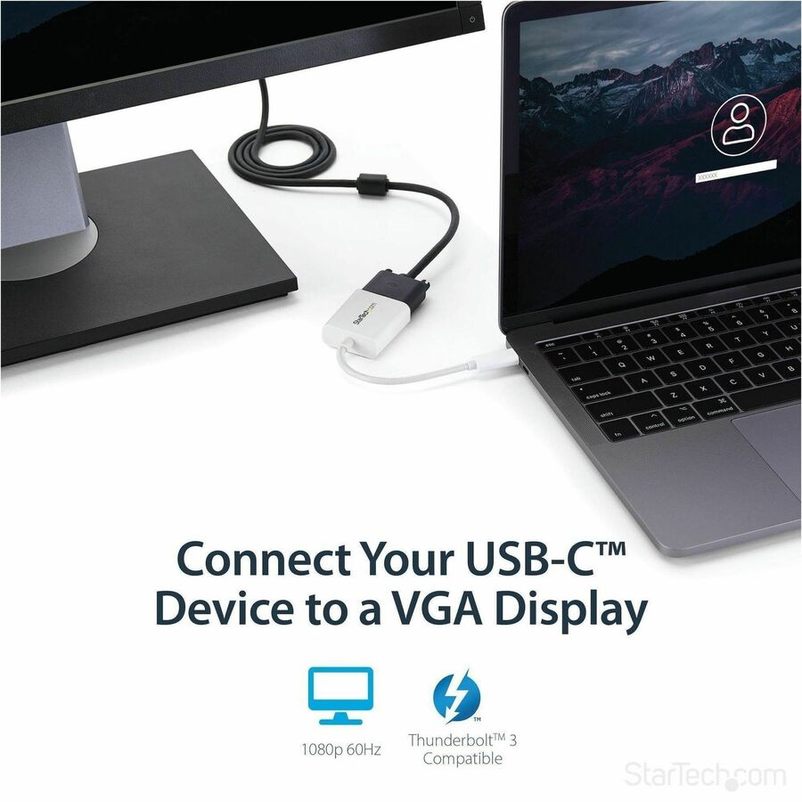 StarTech.com USB-C to VGA Adapter - White - Thunderbolt 3 Compatible - USB C Adapter - USB Type C to VGA Dongle Converter — CDP2VGAW