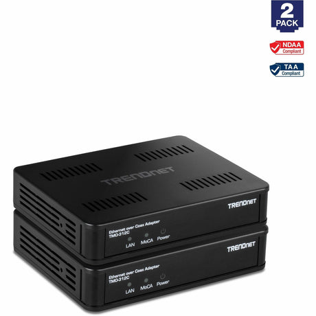 TRENDnet Ethernet Over Coax MoCa 2.5 Adapter (2-Pack), TMO-312C2K, Backward Compatible with MoCA 2.0/1.1/1.0, RJ-45 Gigabit LAN Port, Supports Net Throughput up to 1Gbps, Support up to 16 Nodes, Black — TMO-312C2K