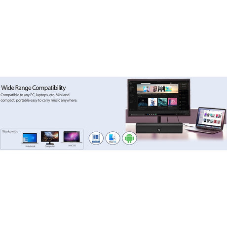 Adesso Xtream S5 USB-Powered Desktop Computer Sound Bar Speaker with Dynamic Sound- 5W x 2 - Portable — XTREAM S5