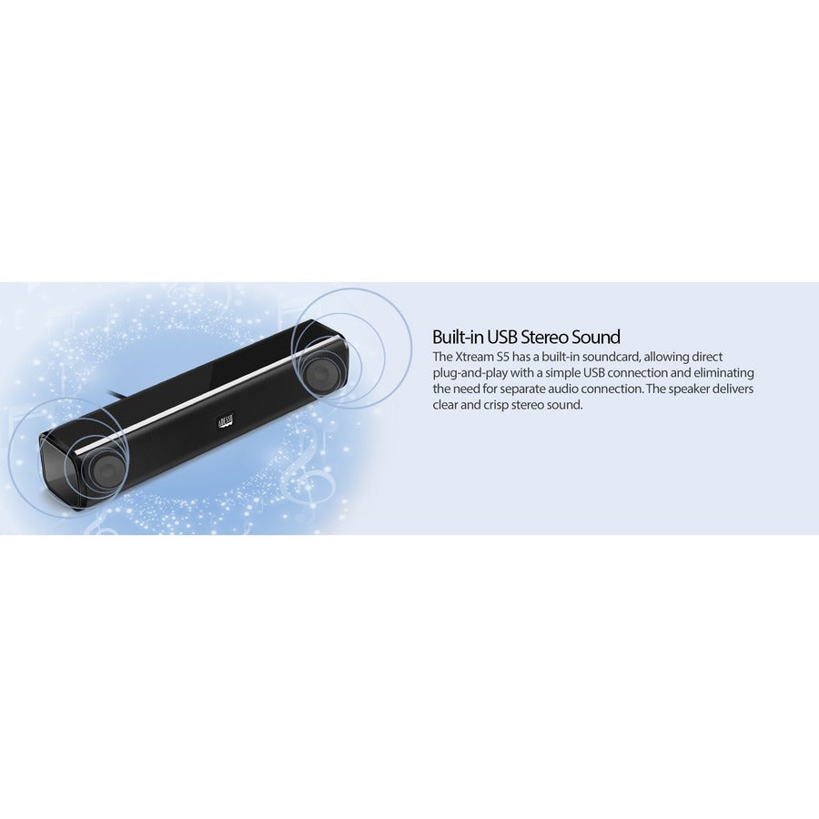 Adesso Xtream S5 USB-Powered Desktop Computer Sound Bar Speaker with Dynamic Sound- 5W x 2 - Portable — XTREAM S5