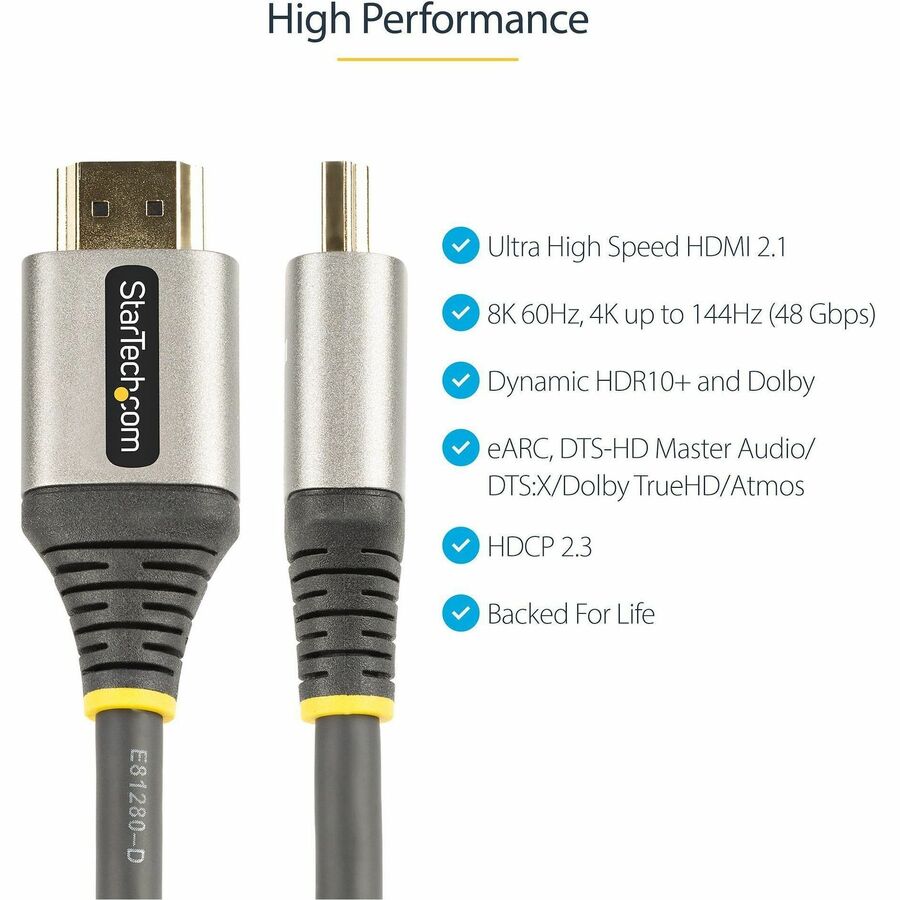 StarTech.com 20in (50cm) HDMI 2.1 Cable, Certified Ultra High Speed HDMI Cable 48Gbps, 8K 60Hz HDR10+, 8K HDMI Cord, TV/Monitor/Display — HDMM21V50CM