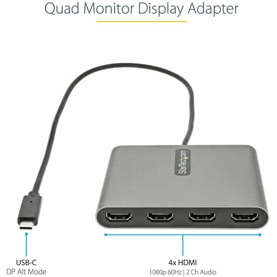 StarTech.com USB C to Quad HDMI Adapter, USB-C to 4x HDMI Monitor Converter for Windows (no support for macOS/ChromeOS/Linux) - TAA — USBC2HD4