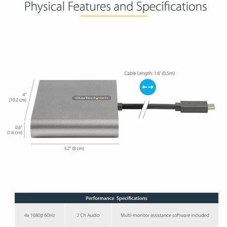 StarTech.com USB C to Quad HDMI Adapter, USB-C to 4x HDMI Monitor Converter for Windows (no support for macOS/ChromeOS/Linux) - TAA — USBC2HD4