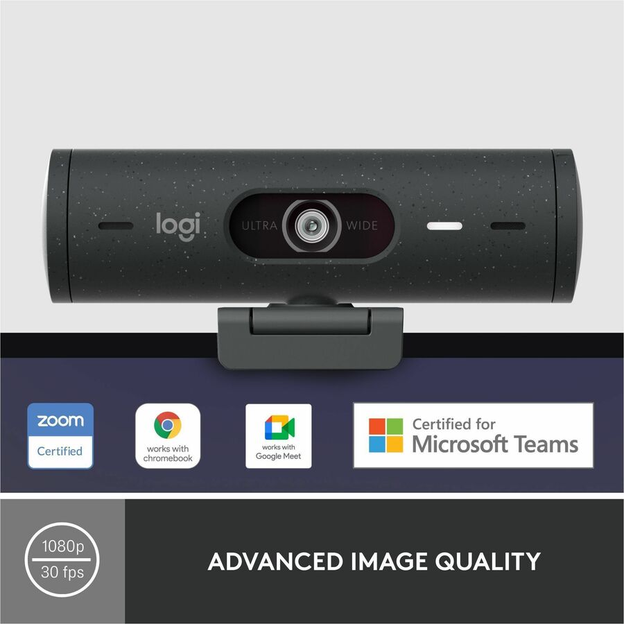 Logitech Brio 500 Full HD webcam, auto framing, noise-reducing mics, privacy shutter, streaming & video calling, Graphite — 960-001493
