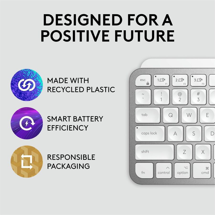 Logitech MX Keys Mini for Mac Minimalist Wireless Illuminated Keyboard, Bluetooth, Backlit Keys, USB-C, Metal Build, Pale Grey — 920-010389