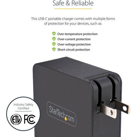 StarTech.com USB C Wall Charger, 60W PD with 6ft/2m Cable, Portable USB Type C Laptop Charger, Universal Adapter, USB IF/ETL Certified — WCH1CBK