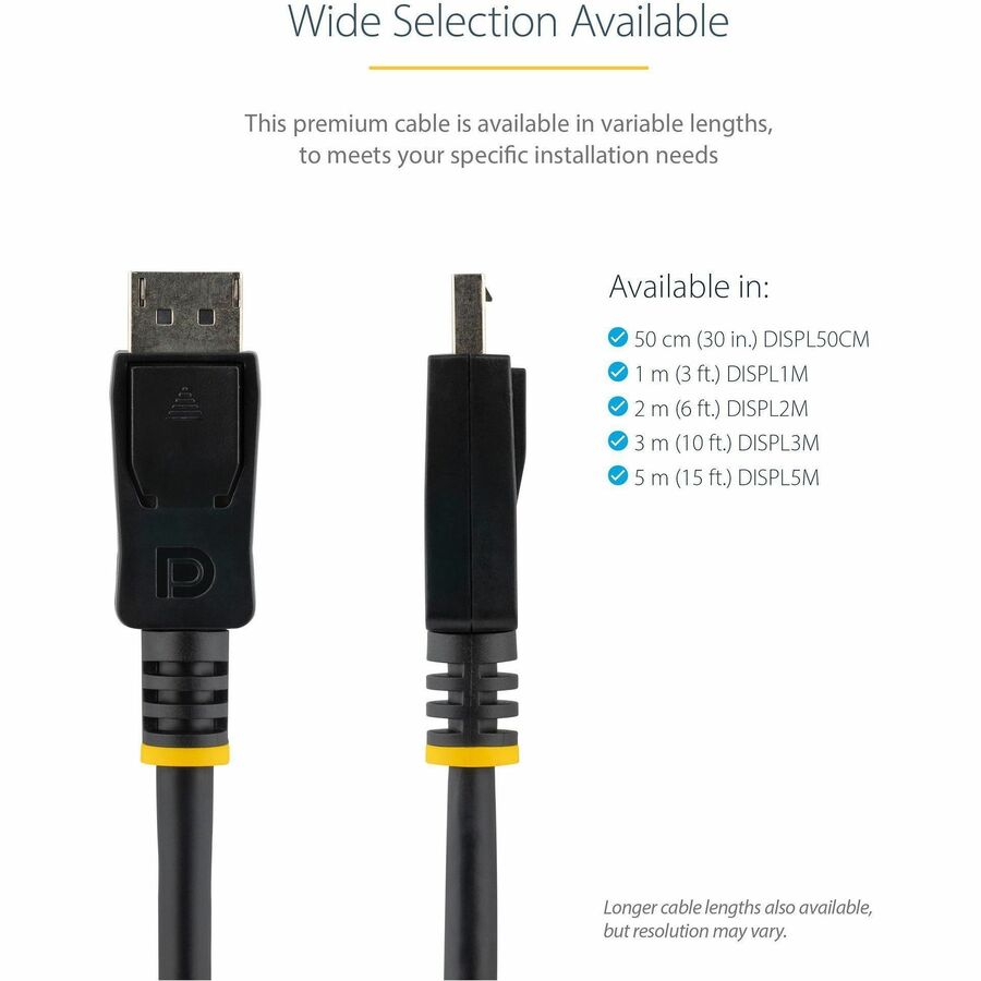 StarTech.com 2m (6ft) DisplayPort 1.2 Cable, 4K x 2K UHD VESA Certified DisplayPort Cable, DP Cable/Cord for Monitor, w/ Latches — DISPL2M