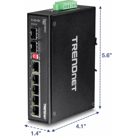 TRENDnet 7-Port Industrial Gigabit DIN-Rail Switch, TI-G62, 5 x Gigabit Ports, 2 x Gigabit SFP Ports, IP50 Weather Rated, 14Gbps, NDAA TAA Compliant, Lifetime Protection — TI-G62