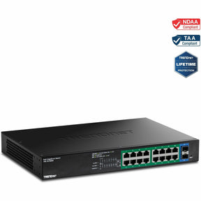 TRENDnet 18-Port Gigabit EdgeSmart PoE+ Switch, TPE TG182ES, 240W PoE Power Budget, 16 x Gigabit PoE+ Ports, 2 x Gigabit SFP Ports, Managed Network Ethernet Switch, Lifetime Protection, Black — TPE-TG182ES