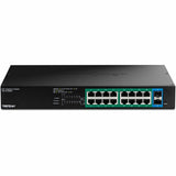 TRENDnet 18-Port Gigabit EdgeSmart PoE+ Switch, TPE TG182ES, 240W PoE Power Budget, 16 x Gigabit PoE+ Ports, 2 x Gigabit SFP Ports, Managed Network Ethernet Switch, Lifetime Protection, Black — TPE-TG182ES