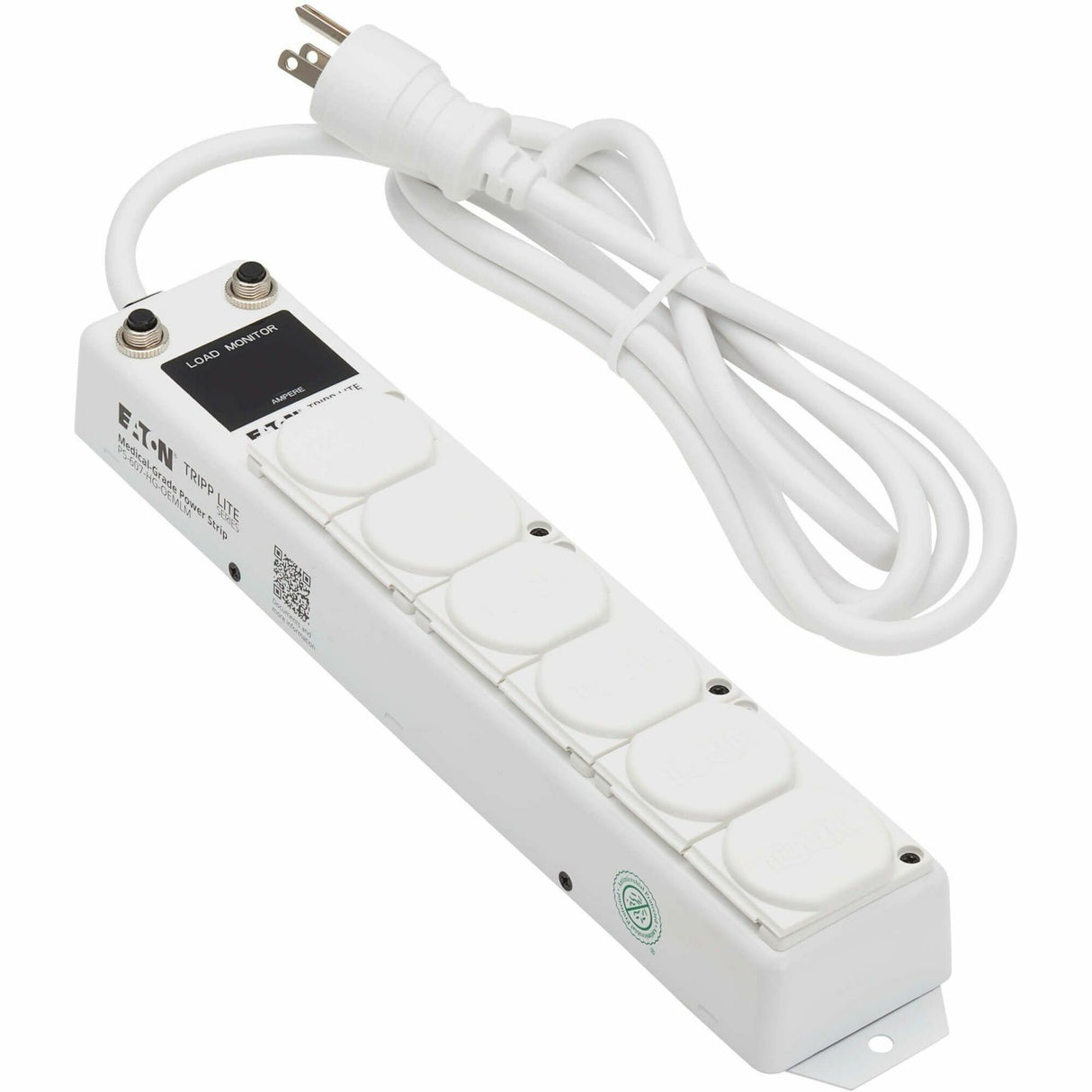 Eaton Tripp Lite Series Safe-IT UL 1363A Medical-Grade Power Strip for Patient Care Vicinities, 6 Hospital-Grade Outlets, Load Monitor, Safety Covers, Antimicrobial, 7 ft. (2.1 m) Cord — PS-607-HG-OEMLM