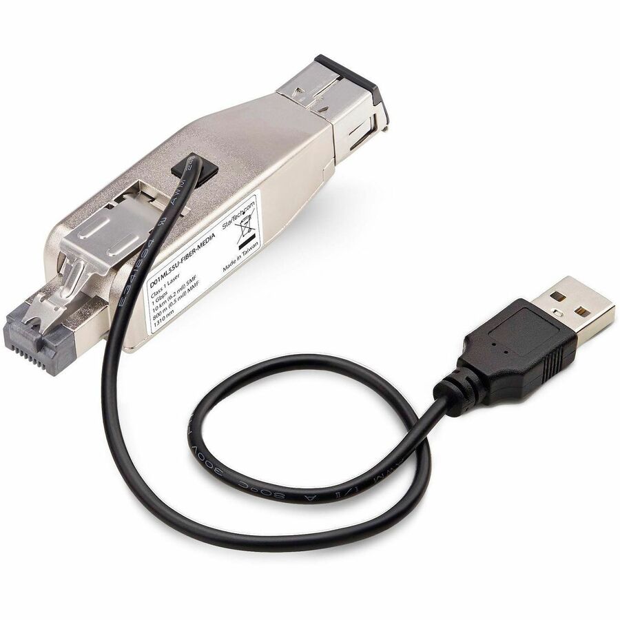 StarTech.com Gigabit Fiber to RJ45 Ethernet Media Converter Dongle, USB Powered, SMF/MMF, Single/Multimode Optical Fiber, Metal Housing — D01ML55U-FIBER-MEDIA