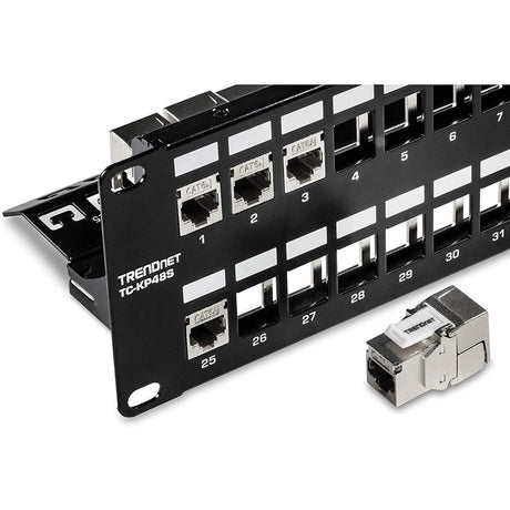 TRENDnet 48-Port Blank Keystone Shielded 2U HD Patch Panel, TC-KP48S, 2U 19" Metal Rackmount Housing, Network Management Panel, Recommended with TC-K06C6A Cat6A Keystone Jacks (sold separately) — TC-KP48S