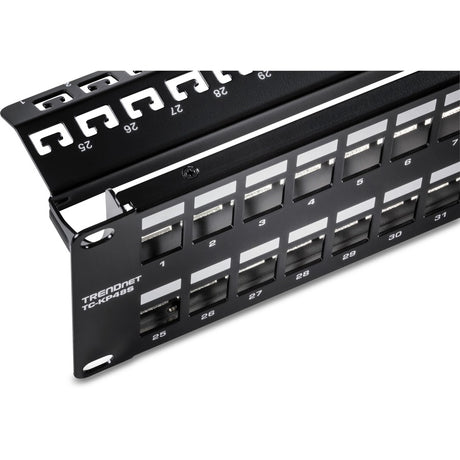 TRENDnet 48-Port Blank Keystone Shielded 2U HD Patch Panel, TC-KP48S, 2U 19" Metal Rackmount Housing, Network Management Panel, Recommended with TC-K06C6A Cat6A Keystone Jacks (sold separately) — TC-KP48S