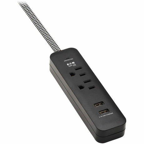 Eaton Tripp Lite Series 2-Outlet Surge Protector with 2 USB Ports (2.1A Shared) - 6 ft. Cord, 5-15P Plug, 450 Joules, Black — TLP206USB